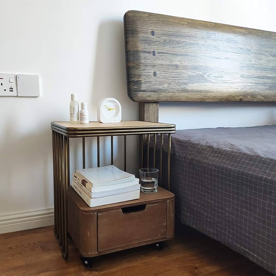 なな＊　ラタン ウッドキャビネット レトロ ベッドサイドテーブル Amazon｜ナイトテーブル ベッドサイドテーブル ベッドサイド